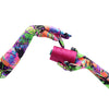 vibrant 80s graffiti print opera length spandex gloves reaching for a pink spool of thread