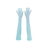 top view of opera length bejeweled aquamarine mesh luxury gloves
