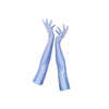 full view of opera length bejeweled periwinkle silver foil mesh luxury gloves
