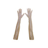 top view of opera length bejeweled mocha silver metallic foil mesh luxury gloves