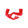 opera length red crushed velour gloves with posed arms