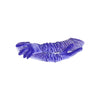 opera length purple velour spandex gloves accented with holographic dots with crossed arms