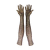 opera length black gold foil spandex gloves accented with holographic dots open palms
