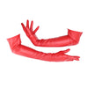 opera length red faux leather gloves with cradled arms