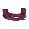 opera length maroon mesh gloves with multicolor glittery dots with arms crossed