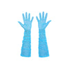 opera length blue mesh gloves with silver glittery dots and bunched sleeves