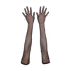 top view of opera length black mesh gloves with gold glittery dots