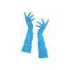 full view of opera length blue mesh gloves with silver glittery dots and sleeves bunched