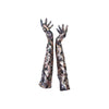full view of opera length colorful oil spill print spandex gloves