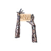 opera length colorful oil spill print spandex gloves holding wooden Made in NYC sign