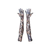 opera length colorful oil spill print spandex gloves with open palms