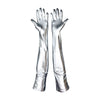 opera length metallic silver vinyl gloves open palms
