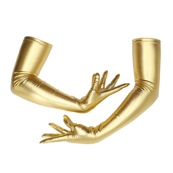 opera length metallic gold vinyl gloves with cradled arms