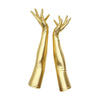 full view of opera length metallic gold vinyl gloves