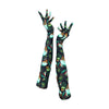 full view of opera length gem print spandex gloves