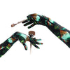 opera length gem print spandex gloves holding makeup brushes