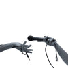 opera length reflective vinyl gloves no flash holding aux cord in left hand and microphone in right hand