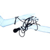 opera length silver reflective vinyl gloves with flash on holding a tangled microphone