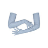opera length silver reflective vinyl gloves pith posed arms no flash