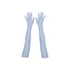 top view of opera length silver reflective vinyl gloves without flash