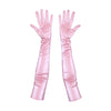 opera length shiny pink vinyl gloves with open palms