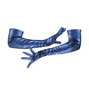 opera length shiny navy vinyl gloves with posed arms