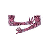 opera length velour pink leopard print gloves with scooped arms