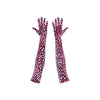 opera length velour pink leopard print gloves with open palms