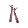 full view of opera length velour pink leopard print gloves