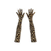 top view of opera length velour natural leopard print gloves
