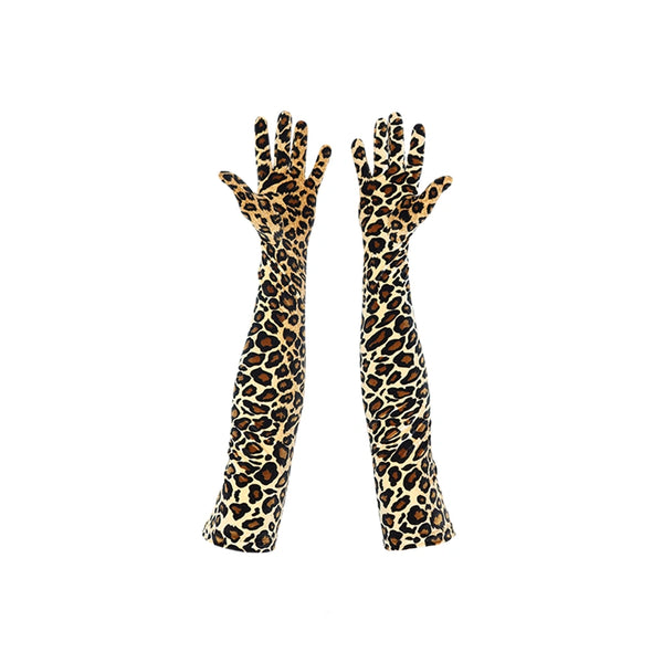 opera length velour natural leopard print gloves with open palms
