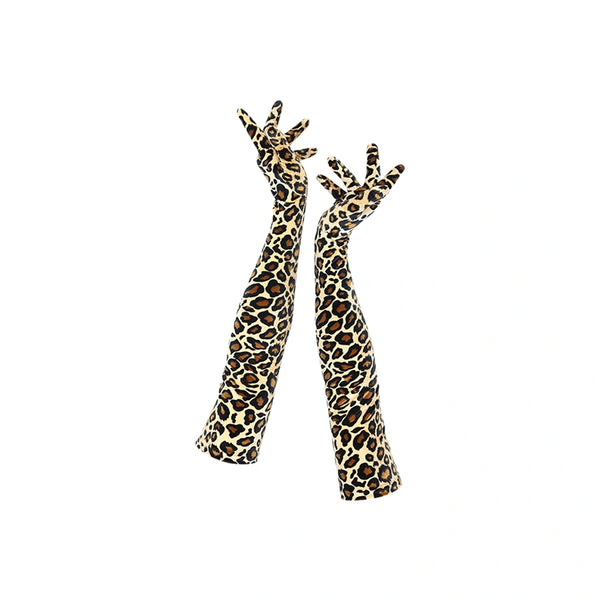 full view opera length velour natural leopard print gloves