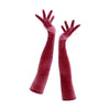 full view of opera length burgundy velour gloves