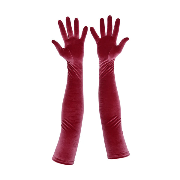 opera length burgundy velour gloves with open palms