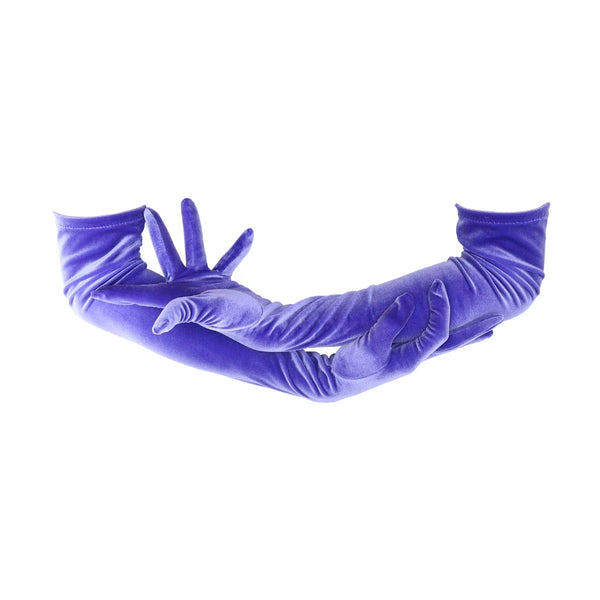 opera length purple velour gloves with cradled arms