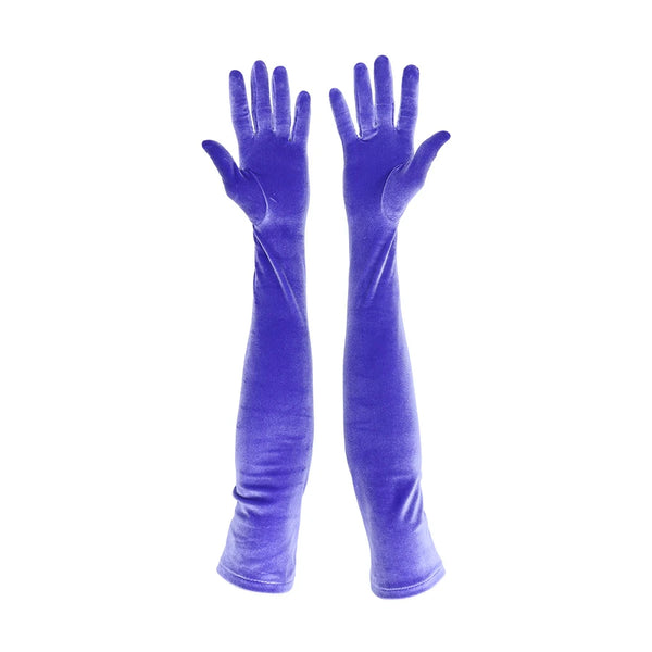 opera length purple velour gloves with open palms