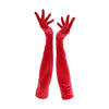 full view of opera length red velour gloves