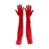 opera length red velour gloves with open palms