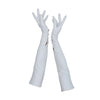 full view of Opera length leather white gloves with three wrist buttons