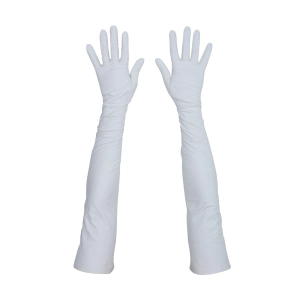 top view of opera length leather white gloves