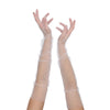 full view of opera length sheer tulle white gloves