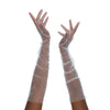 full view of opera length sheer tulle white gloves
