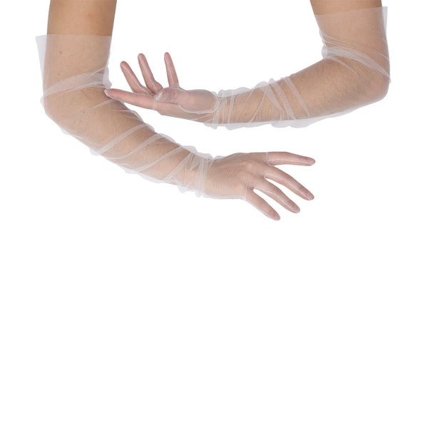 opera length sheer tulle white gloves with cradle arms