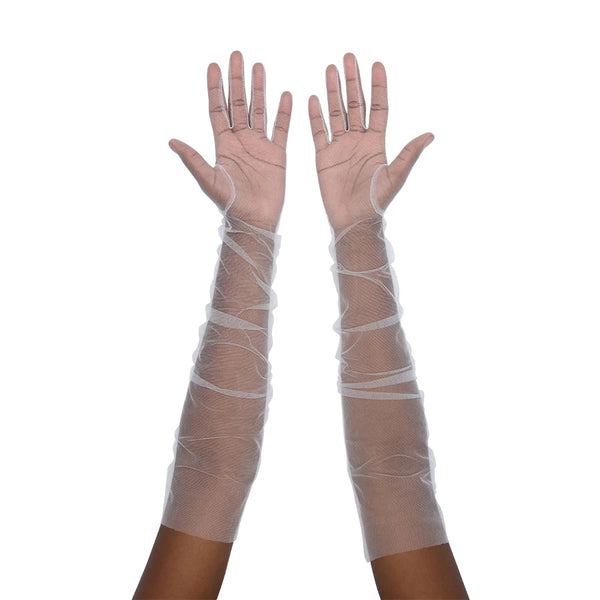 Opera length tulle white gloves with open palms