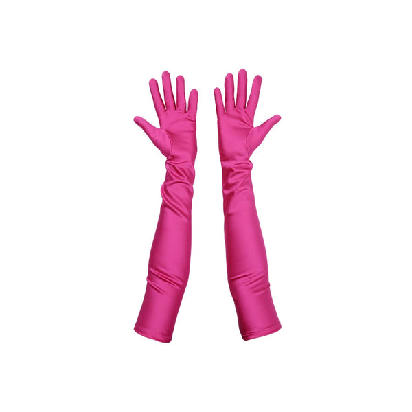 opera length Italian satin fuchsia gloves with open palms