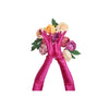 opera length Italian satin fuchsia gloves posed over a floral arrangement