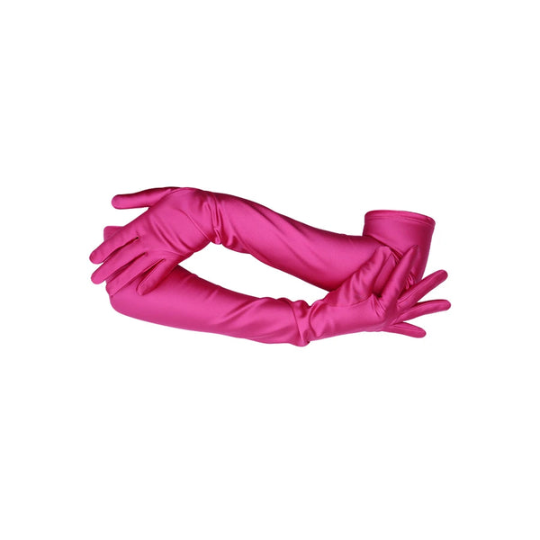 opera length Italian satin fuchsia gloves with scooped arms