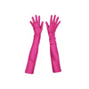 top view of opera length Italian satin fuchsia gloves