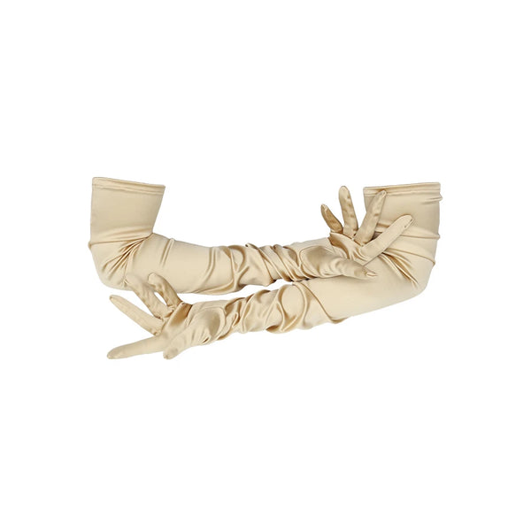 opera length Italian satin gold gloves with scooped arms