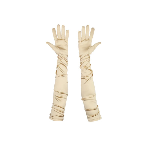opera length Italian satin gold gloves with open palms